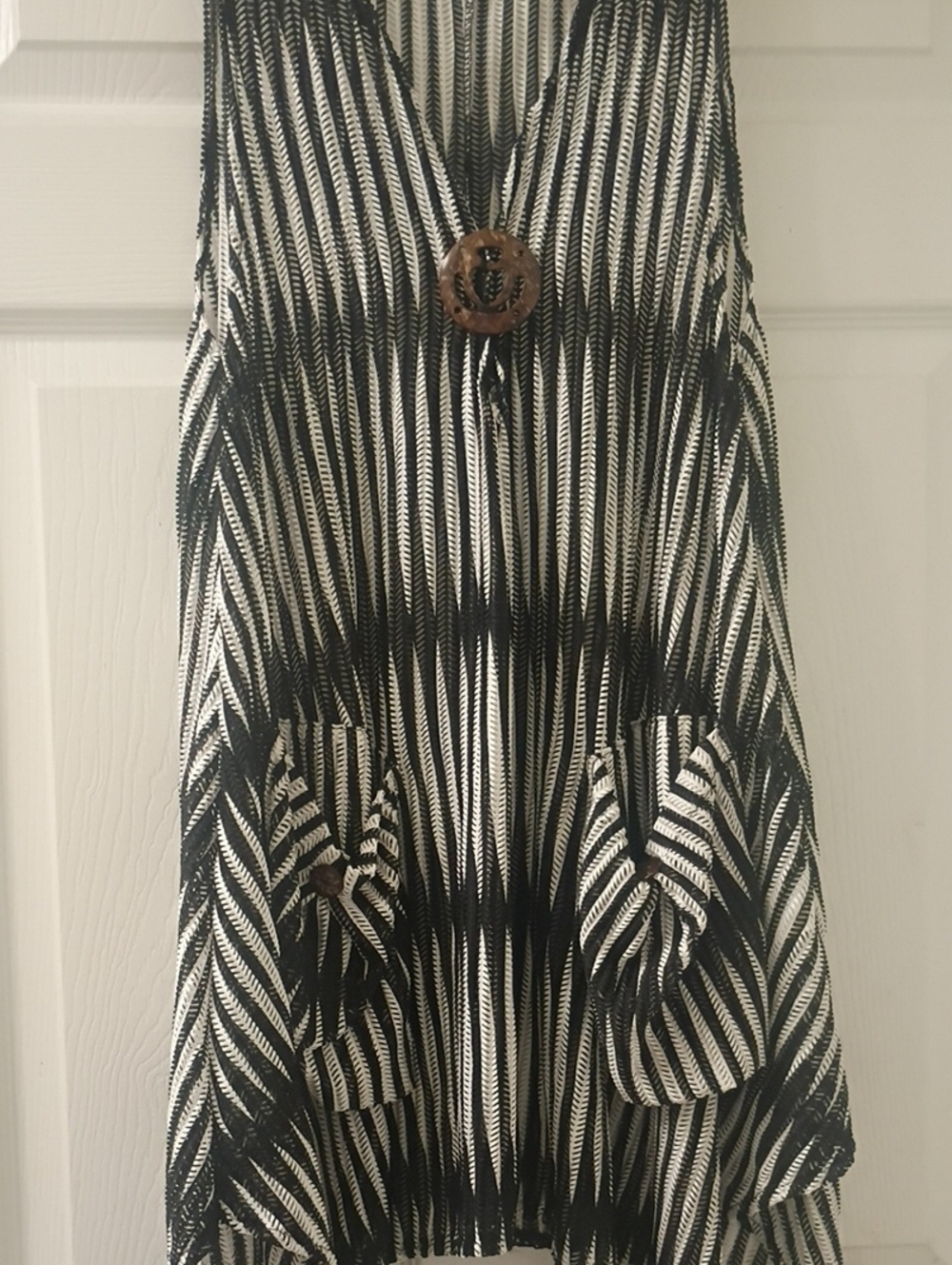 Black & White Striped A-Line Women's Mesh Bathing Suit Cover-up